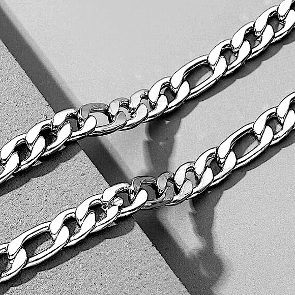 STAINLESS STEEL FIGARO CHAIN LINK NECKLACE - Picture 2 of 6